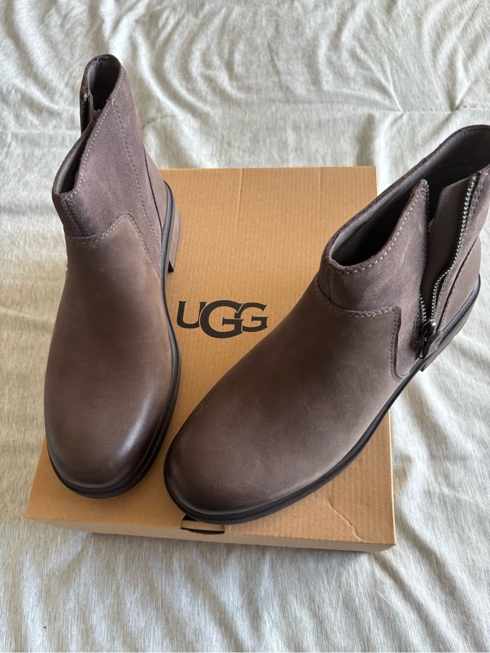 UGG Women's Chocolate Brown Leather Zip Ankle Booties